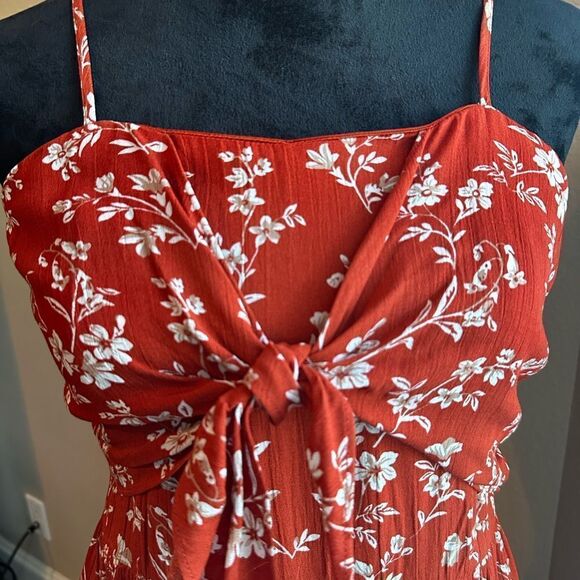 NWOT Love Riche Rust Color w/Floral Pattern Mini Dress, Tie Front, Size Medium - Picture 3 of 13